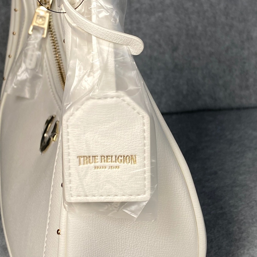 True Religion Crescent Hobo Bag Women's Small Cream Studded Y2K Shoulder Bag NWT - Picture 9 of 13